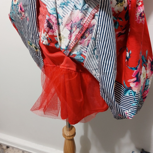 AUW Red Floral A-Line Retro Inspired Short Skater Dress with Open Lace-up Back - Picture 8 of 12